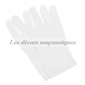 Gants blancs maçonniques coton épais brodés Equerre Compas