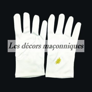 gants blancs en coton acacia broderie or