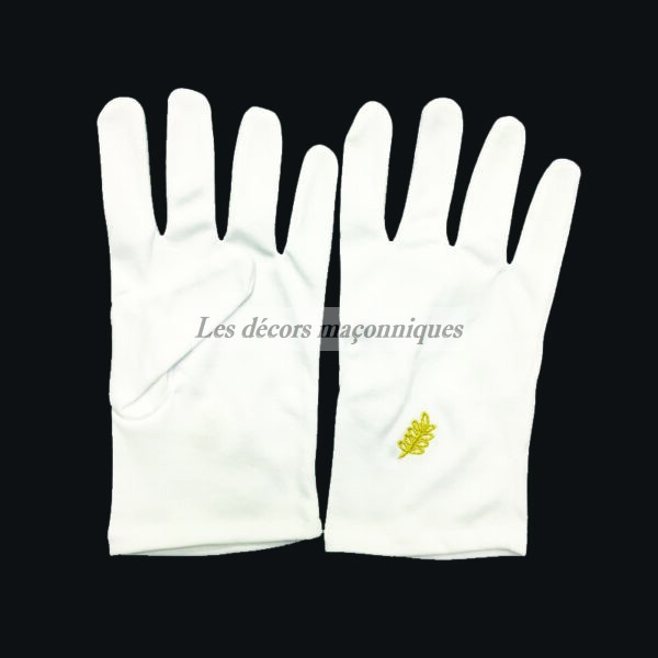 gants blancs en coton acacia broderie or