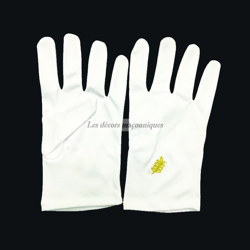 gants blancs en coton acacia broderie or